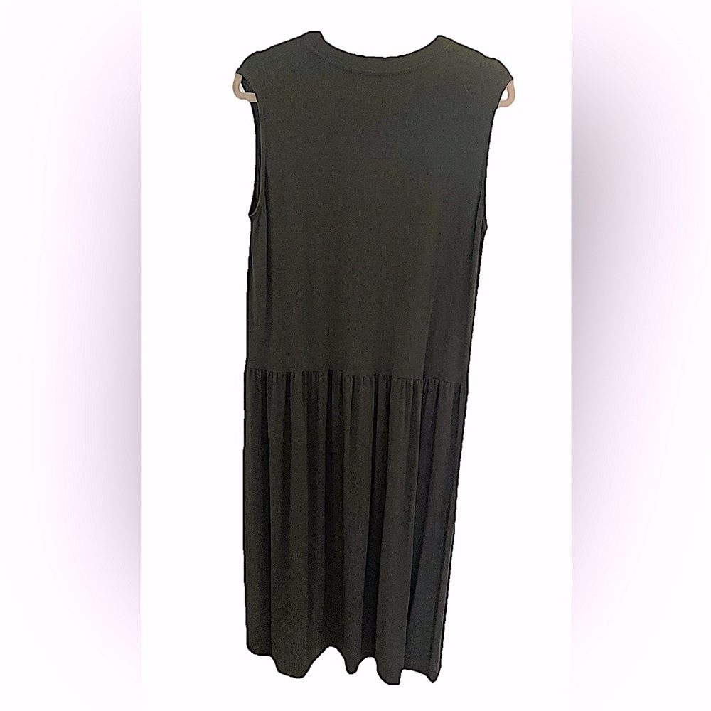Eileen Fisher Olive Green Dropped Waist midi dress. Sleeveless, medium. EUC - Picture 4 of 6